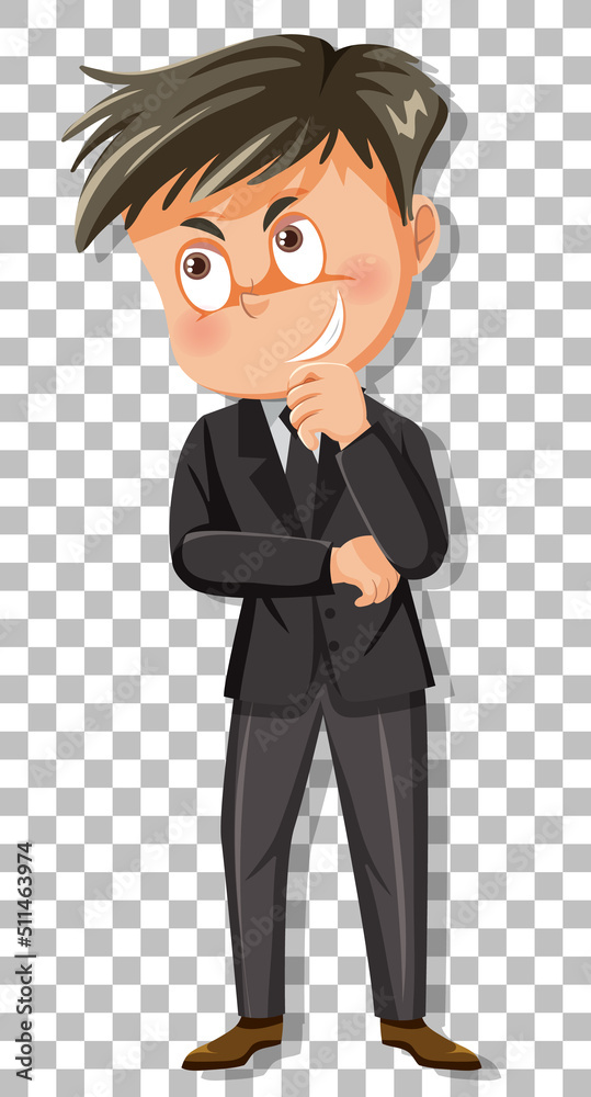 A crafty young man cartoon character on grid background A crafty young man cartoon character on grid background