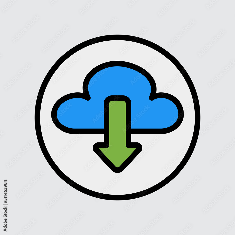 Cloud download icon in filled line style about user interface, use for website mobile app presentation Cloud download icon in filled line style about user interface, use for website mobile app presentation