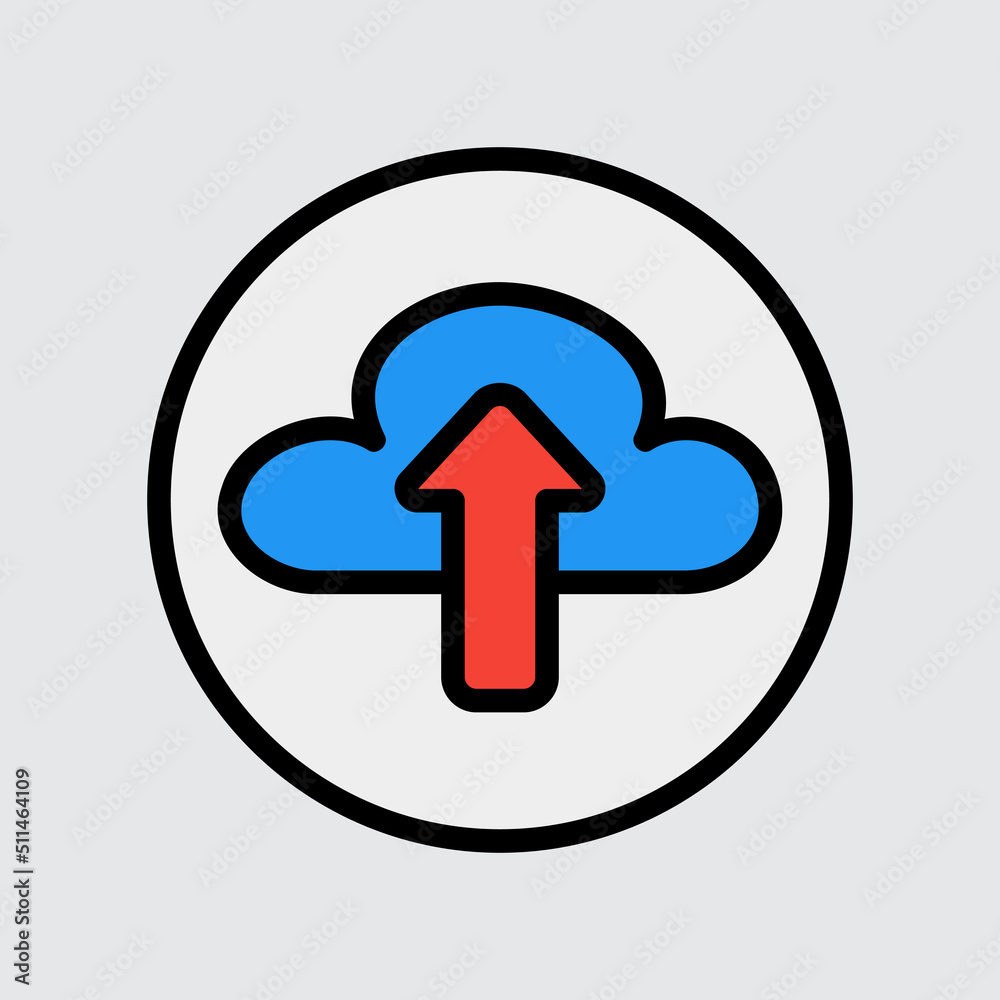 Cloud upload icon in filled line style about user interface, use for website mobile app presentation Cloud upload icon in filled line style about user interface, use for website mobile app presentation