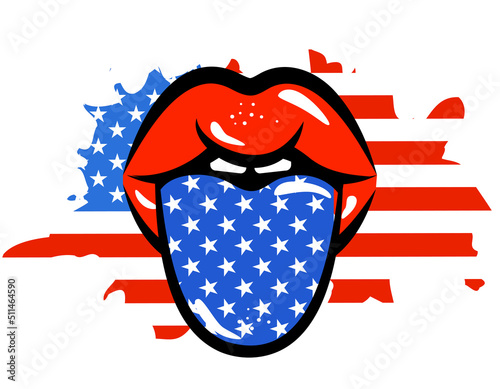 Independence Day USA with lips American flag. Good for T-shirts, Flags of the USA in sensuality lips
Happy july 4th. Independence Day USA holiday.