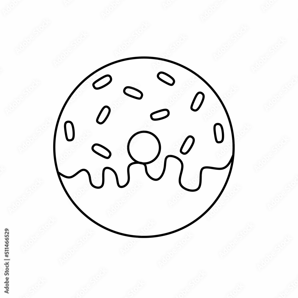 Single donut line icon in linear style isolated on white background. Pictogram symbol and illustration for logo. Thin black line vector. Single donut line icon in linear style isolated on white background. Pictogram symbol and illustration for logo. Thin black line vector.