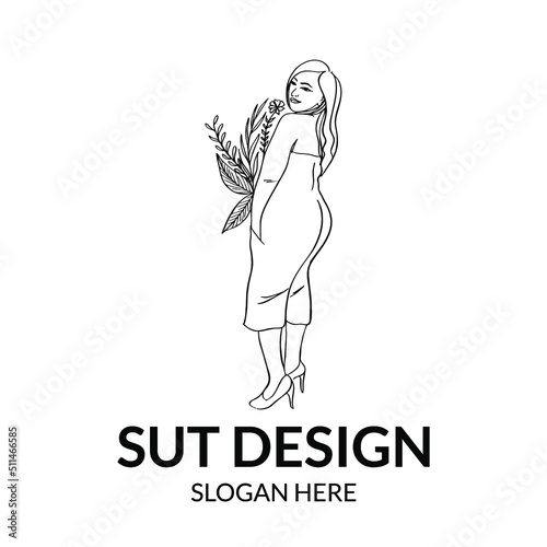 line art of women with curvy and sexy fashion with floral images