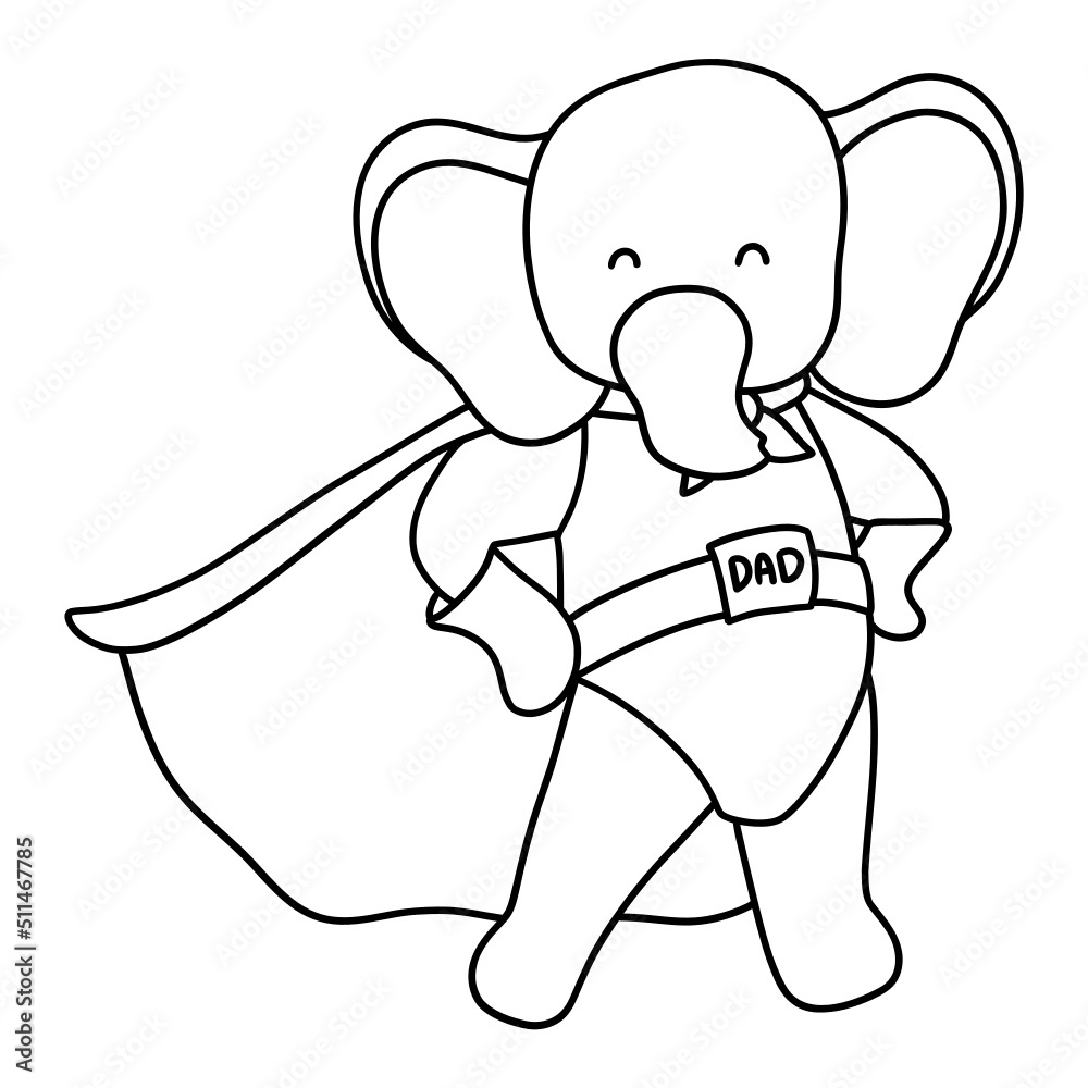 Obraz premium cartoon daddy elephant, super dad elephant, Father day concept