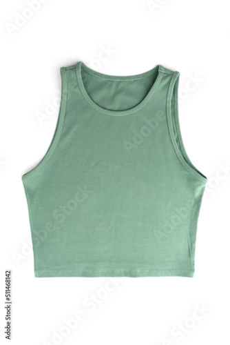Green female t-shirt isolated on white background.