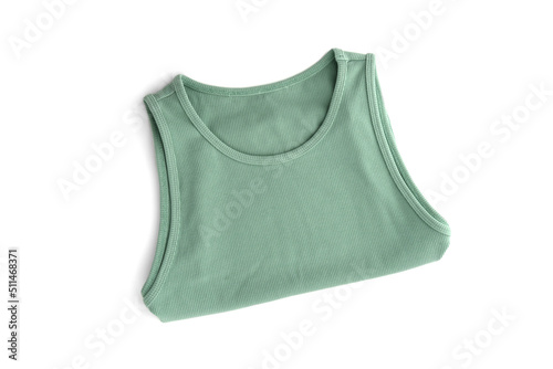 Green female t-shirt isolated on white background.