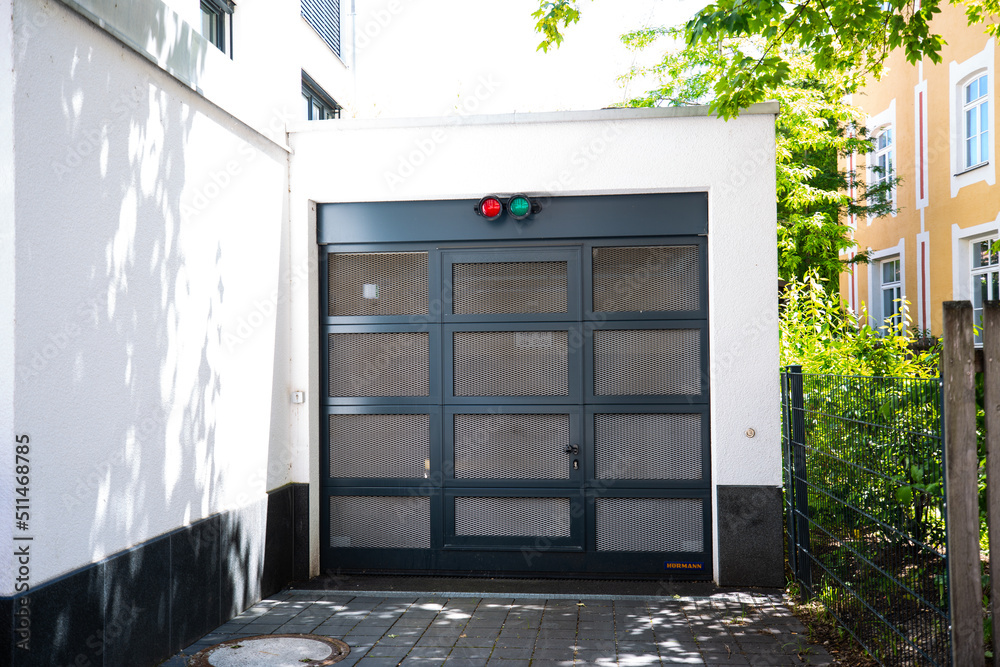 Underground garage with traffic light control, modern garage with