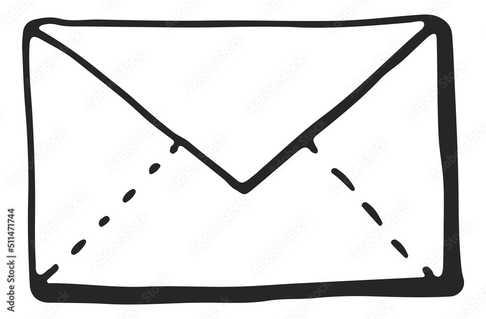 Envelope doodle. Mail icon. Post black symbol