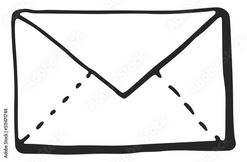 Envelope doodle. Mail icon. Post black symbol