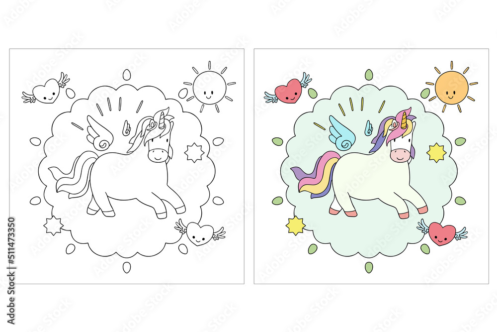 Obraz premium Hand drawn Unicorn Coloring page 9