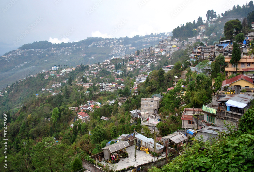 A panoramic view of Darjeeling town looks mesmerizing in Darjeeling, India. The town was discovered by British in 1829 with population of 100 people which has grown to 20 lakhs approx. after 222 years