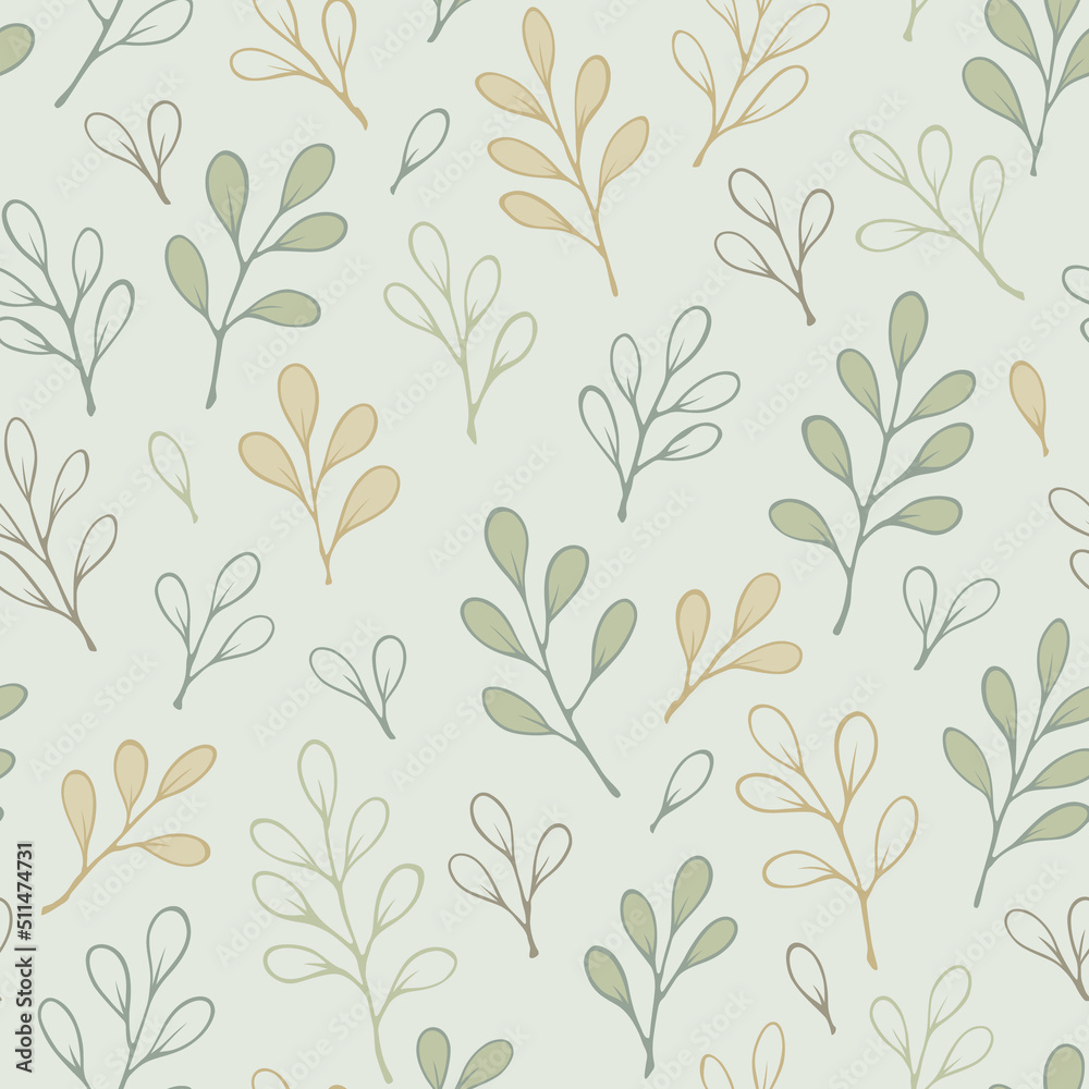 Vector floral seamless pattern with imprints of leaves and twigs. Green vintage background for wrapping, fabric, scrapbooking or wallpaper. Vector floral seamless pattern with imprints of leaves and twigs. Green vintage background for wrapping, fabric, scrapbooking or wallpaper.