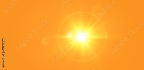 Warm sun on a yellow background. Leto.bliki solar rays.Оrange yellow background.