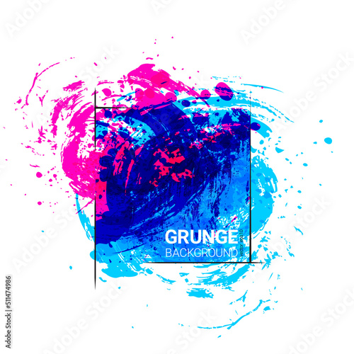 Ink watercolor colorful splash, dlots, strokes abstract vector background with black linear square