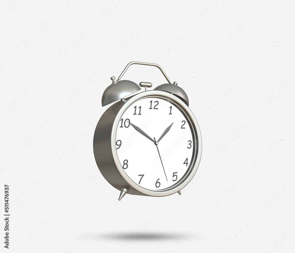 Old table clock 3d icon. 2 Realistic alarm clock. Classic Silver color Table clock with timer. Morning Time management vintage instrument. Two Retro alarm clock front view. 3D Rendered Illustration Old table clock 3d icon. 2 Realistic alarm clock. Classic Silver color Table clock with timer. Morning Time management vintage instrument. Two Retro alarm clock front view. 3D Rendered Illustration