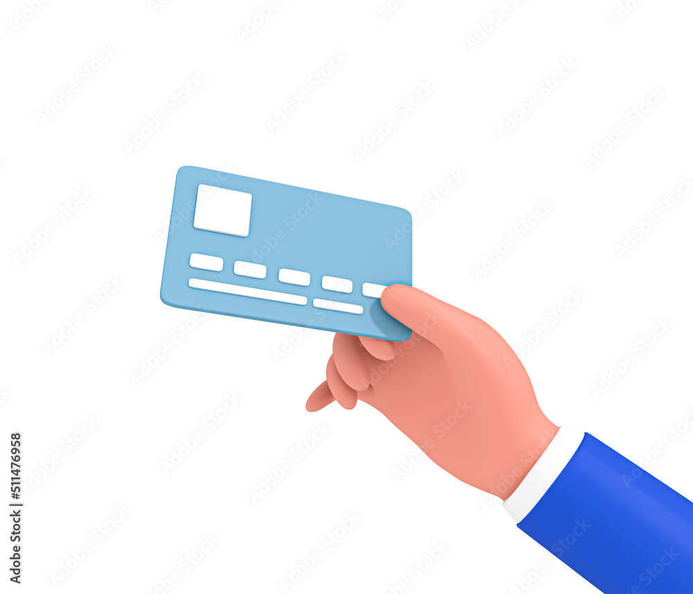 Hand holding credit card for payment in 3d icon. Credit and Debit card in hand. 3D Rendered Illustration Hand holding credit card for payment in 3d icon. Credit and Debit card in hand. 3D Rendered Illustration