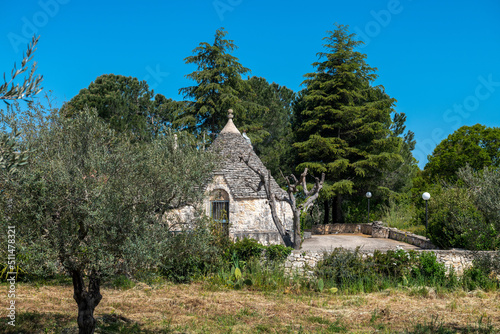 Zadbany, zabytkowy kamienny domek wśród pięknego ogrodu photo