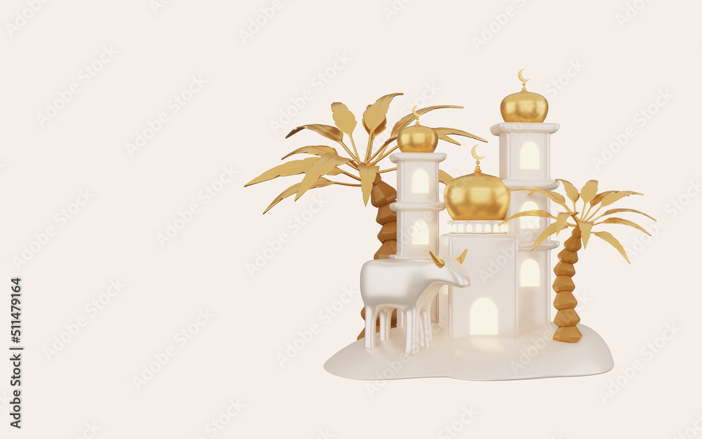 3d illustration of golden eid al adha with kabah