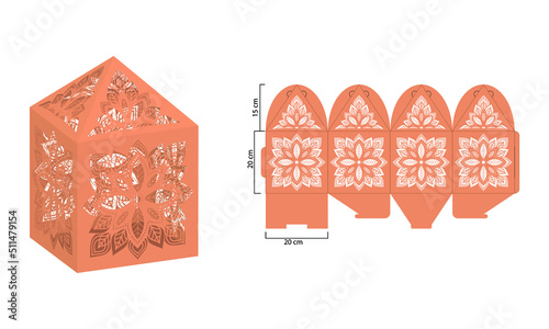 Mandala patterned box. Ethnic decorative elements. Box template. Gift box digital template vector. pattern vector files for laser cut. Gift box template.