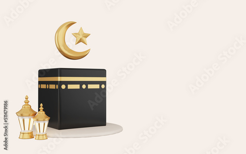 3d illustration of golden eid al adha with kabah photo