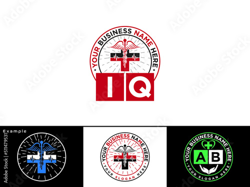 Medical IQ Logo Icon, Letter Iq qi Logo Image Design For Your Simple Health Care