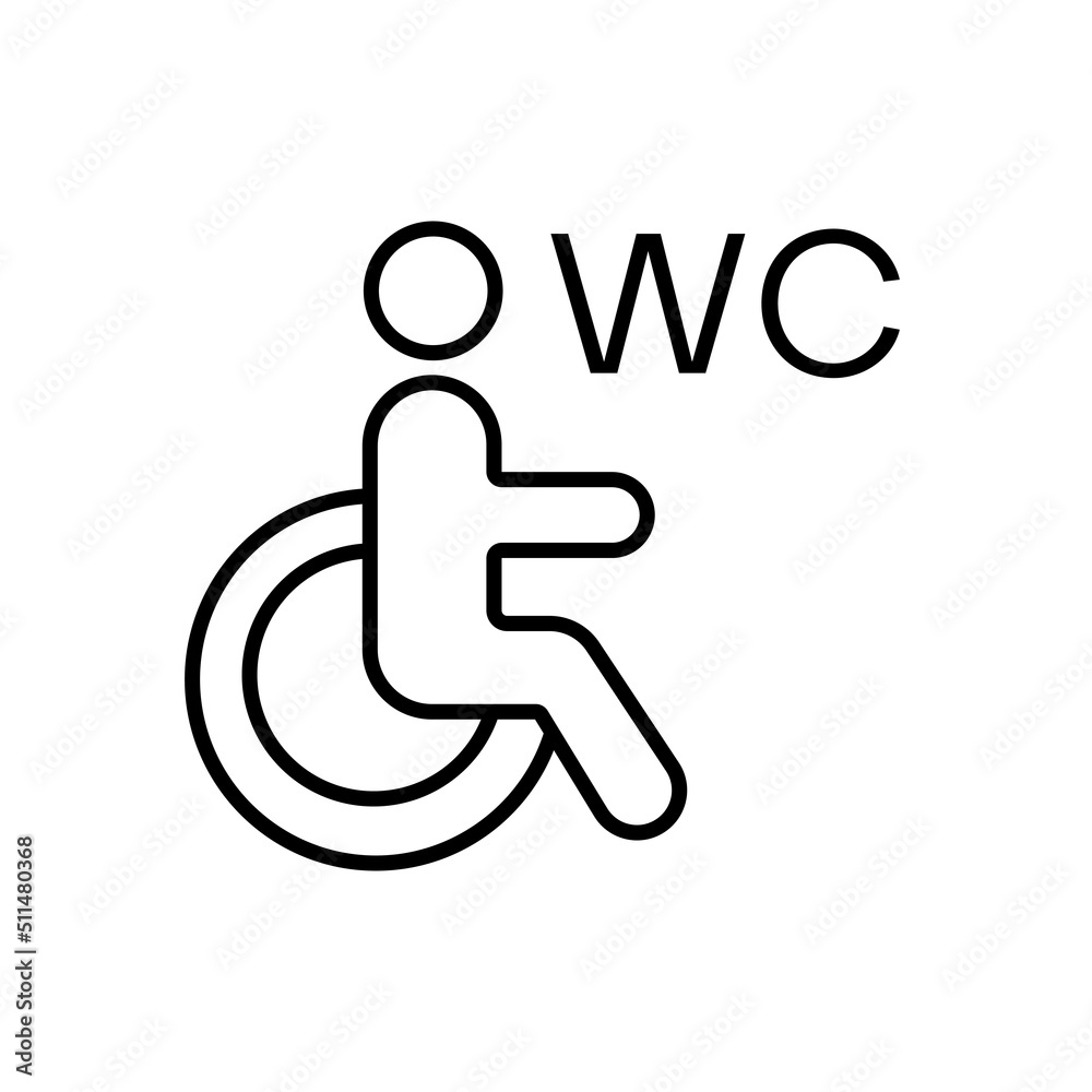 Ttoilet for the disabled. WC. Man in a wheelchair icon. Handicap sign. Flat isolated outline symbol, used for: illustration, infographic, logo, app, banner, web design, dev, ui, ux, gui. Vector EPS 10 Ttoilet for the disabled. WC. Man in a wheelchair icon. Handicap sign. Flat isolated outline symbol, used for: illustration, infographic, logo, app, banner, web design, dev, ui, ux, gui. Vector EPS 10