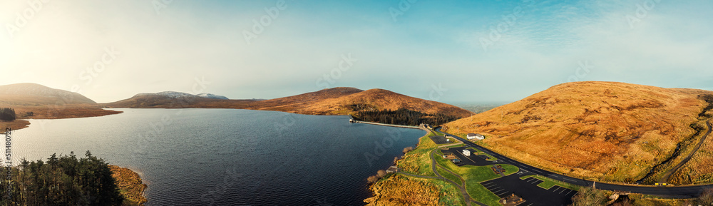 panoramic Aerial view of winter morning in Mourne Mountains area, Northern Ireland