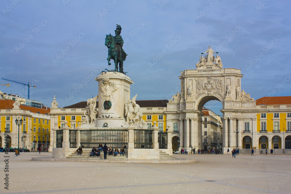Monument to King José I on Commerce Square (Praca do Comercio) in Lisbon