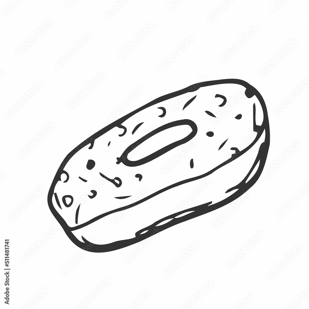 Donut illustration. Hand drawn Sketch of doughnut. Fast food illustration in doodle style.
