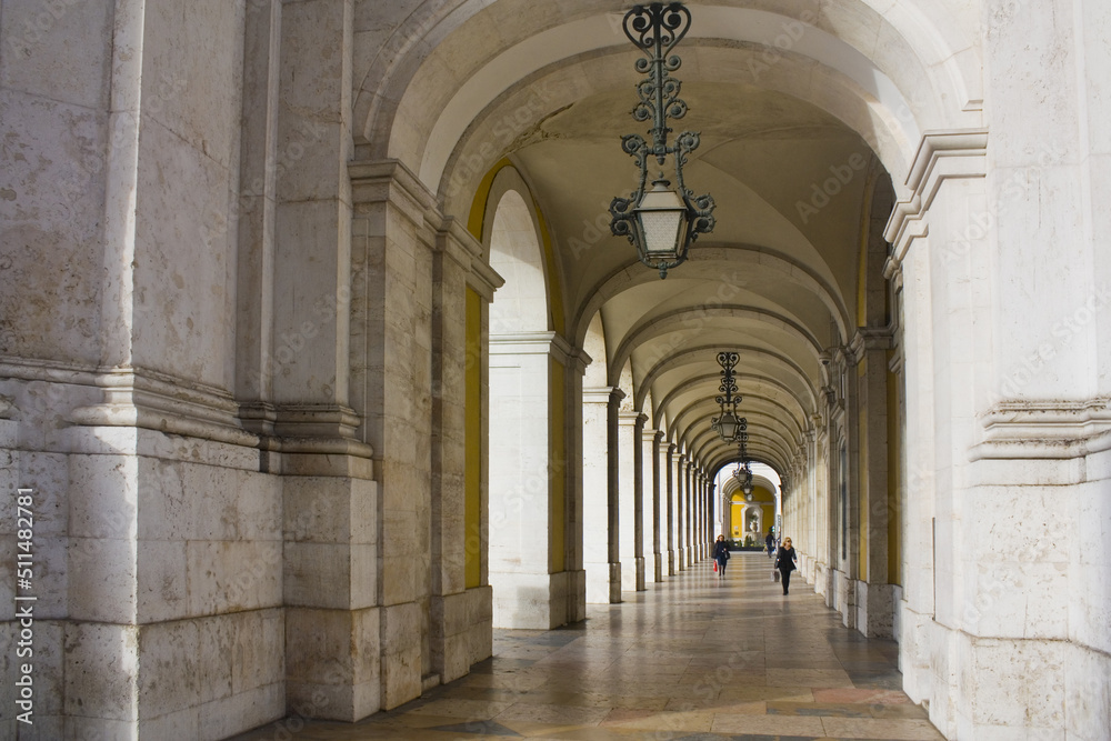 Arcade of the Commerce Square (Praca do Comercio) in Lisbon