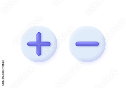 3D Plus and minuse icon isolated on white background. Can be used for many purposes. Trendy and modern vector in 3d style.