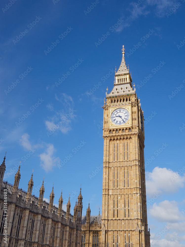 Big Ben, Elizabeth Tower, is the iconic clock tower of  the Houses of Parliament. Westminster, London, United Kingdom