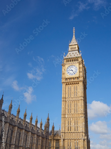 Big Ben, Elizabeth Tower, is the iconic clock tower of the Houses of Parliament. Westminster, London, United Kingdom