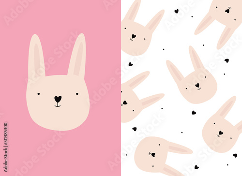 Vector hand drawn seamless posters set with easter bunnies. Happy easter.