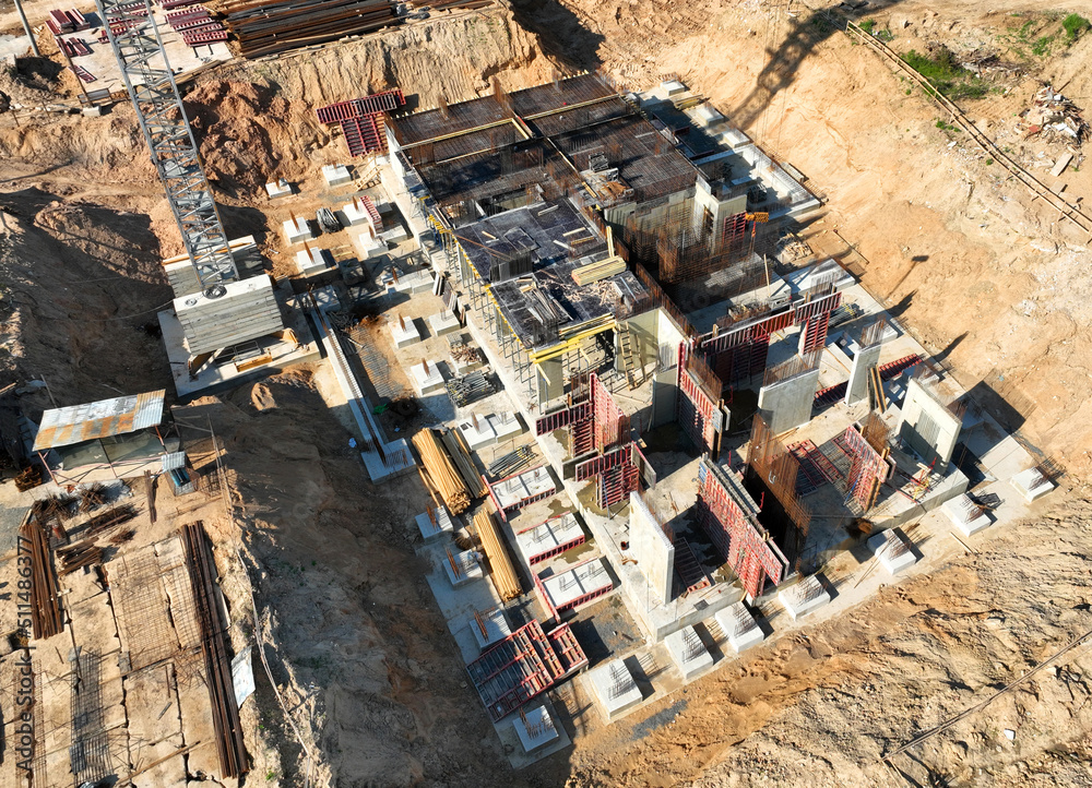 Сonstruction site with foundation for monolithic reinforced building