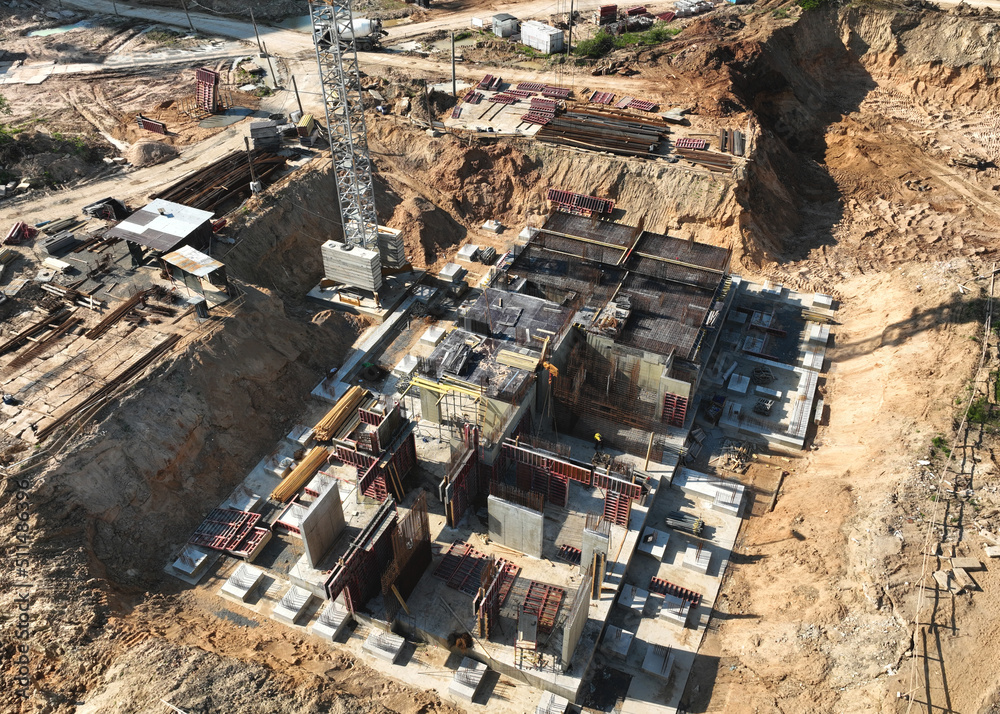 Сonstruction site with foundation for monolithic reinforced building