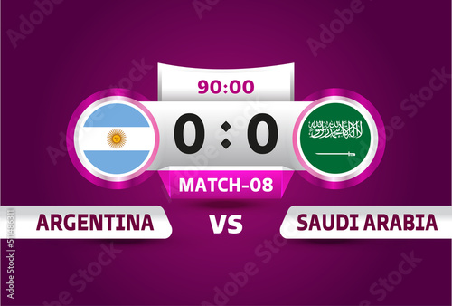 argentina vs saudi arabia, world Football 2022, Group C. World Football Competition championship match versus teams intro sport background, championship competition final poster, vector illustration.
