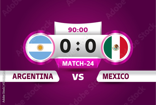 argentina vs mexico, world Football 2022, Group C. World Football Competition championship match versus teams intro sport background, championship competition final poster, vector illustration.
 photo