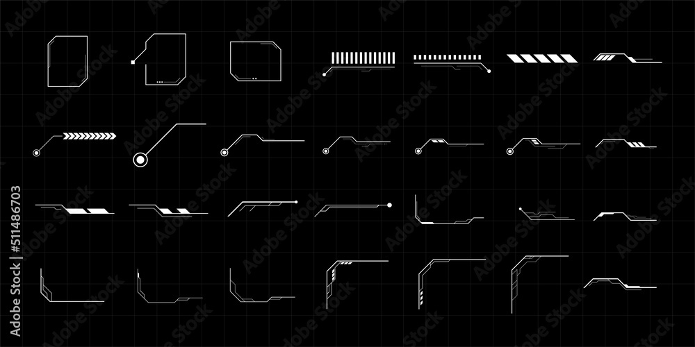 Sci-fi futuristic hud dashboard display virtual reality technology screen. Futuristic User Interface set. Statistics, data information infographic. Vector Illustration.