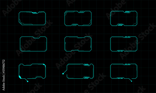 Futuristic frame design element. HUD Abstract Futuristic Element User Screen Control Inteface Monitor Panel. Virtual Reality Interface Frames. Vector Illustration.