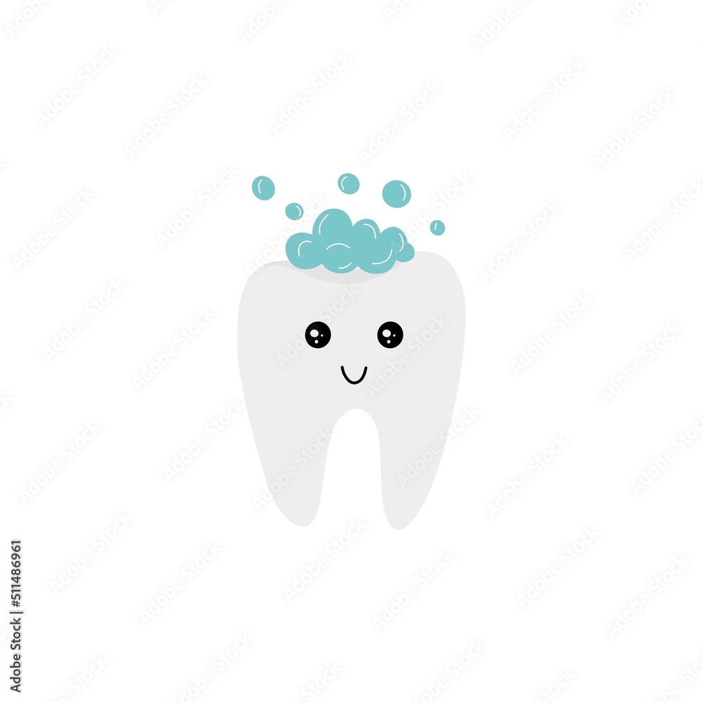 Funny Tooth with bubbles doodle vector illustration. Isolated on white background Funny Tooth with bubbles doodle vector illustration. Isolated on white background