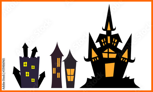 House Halloween Art, Vintage Creepy Halloween Clipart Sticker Design.