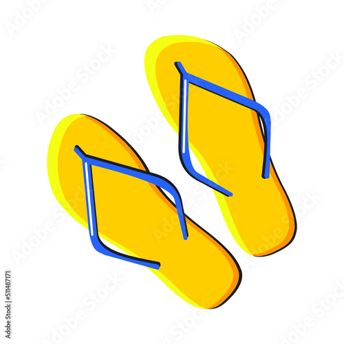 Yellow slippers with blue straps. Flip flops isolated on white background. Vector.