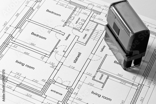 Fotografi Residential building project - concept macro photography of prin