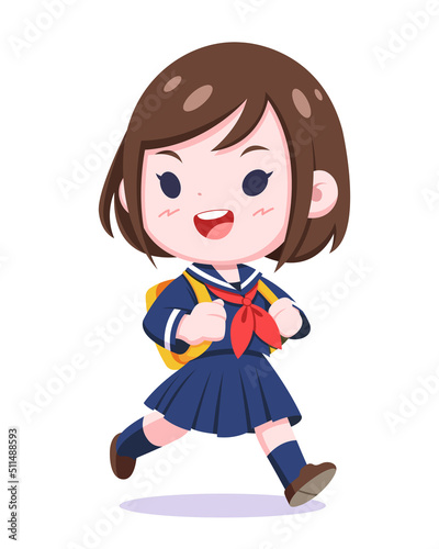 Cute style Japanese schoolgirl cartoon illustration
