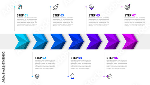 Infographic template. Timeline with 7 colored arrows