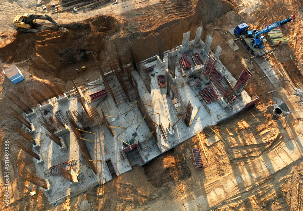 Сonstruction site with foundation for monolithic reinforced building