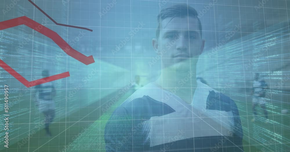 Animation of financial data processing over football players Animation of financial data processing over football players