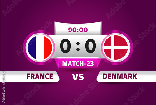 france vs denmark world Football 2022, Group D. World Football Competition championship match versus teams intro sport background, championship competition final poster, vector illustration.
