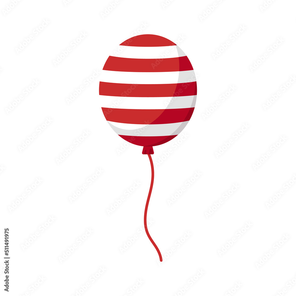 Vector air red balloon with white stripes. USA celebration. Independence day. Striped balloon.