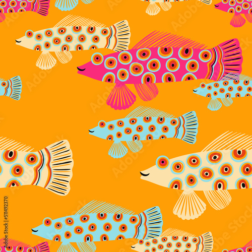 Bright seamless pattern with colorful fish